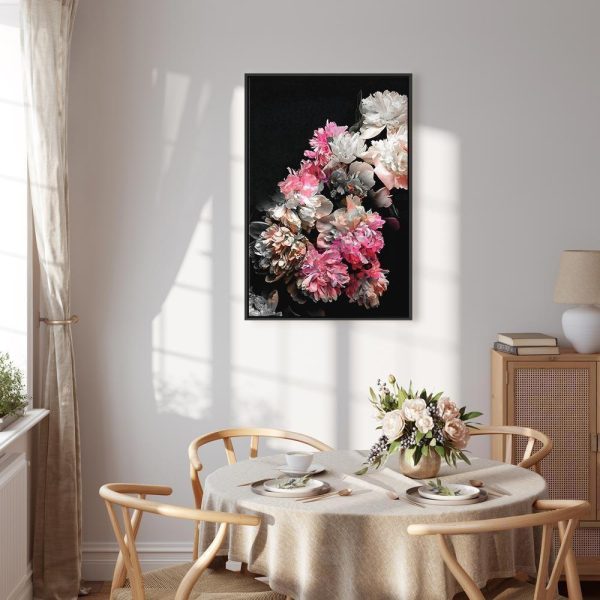 Tableau - Peony Charm (1-part) - Colorful Bouquet on Black Background