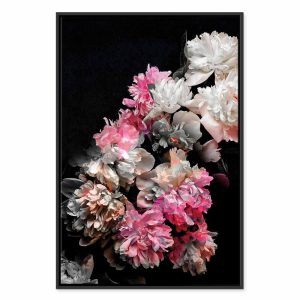 Tableau - Peony Charm (1-part) - Colorful Bouquet on Black Background