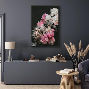 Tableau - Peony Charm (1-part) - Colorful Bouquet on Black Background