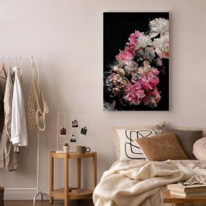Tableau - Peony Charm (1-part) - Colorful Bouquet on Black Background