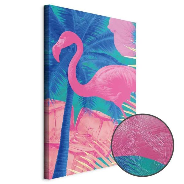 Tableau - Pink Flamingo - Abstract Flamingo Against Palms and Ice Cubes