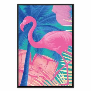 Tableau - Pink Flamingo - Abstract Flamingo Against Palms and Ice Cubes