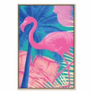 Tableau - Pink Flamingo - Abstract Flamingo Against Palms and Ice Cubes