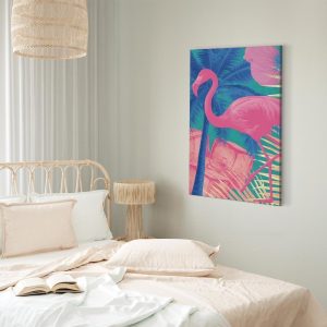 Tableau - Pink Flamingo - Abstract Flamingo Against Palms and Ice Cubes