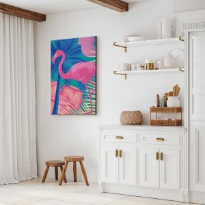 Tableau - Pink Flamingo - Abstract Flamingo Against Palms and Ice Cubes