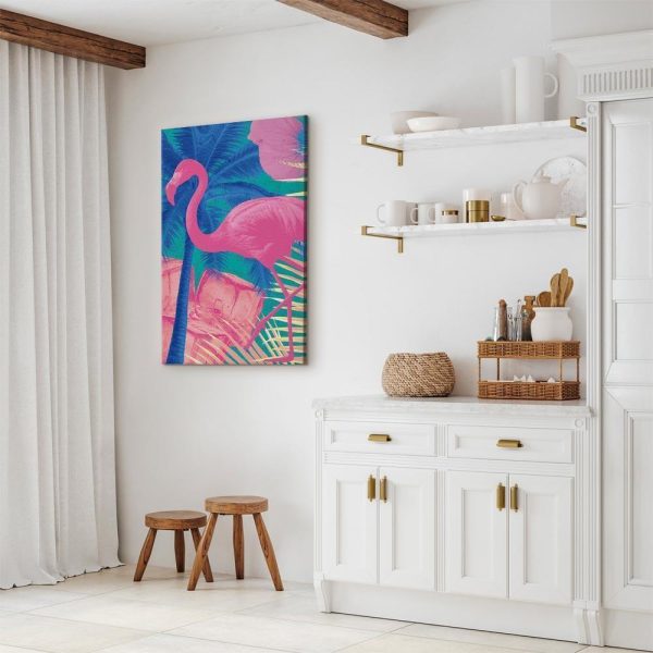 Tableau - Pink Flamingo - Abstract Flamingo Against Palms and Ice Cubes