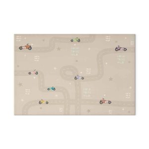 Tableau - Race - Colorful Cars on a Road on a Beige Background with Inscriptions