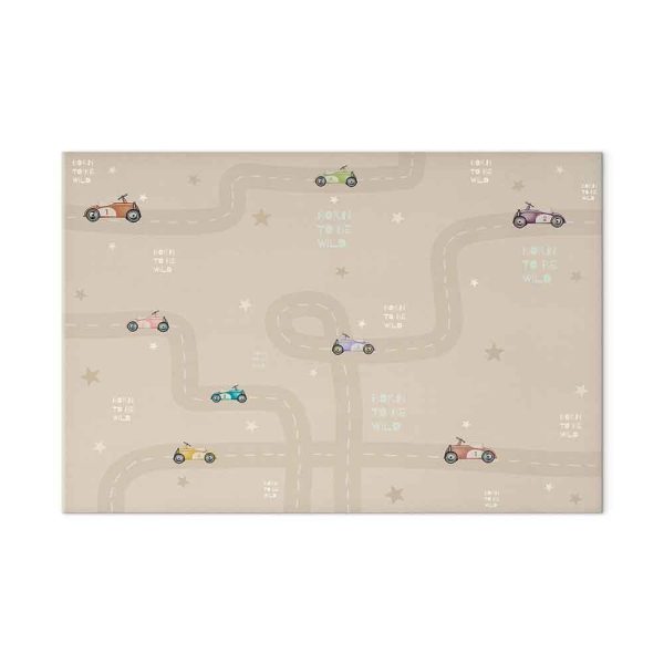 Tableau - Race - Colorful Cars on a Road on a Beige Background with Inscriptions