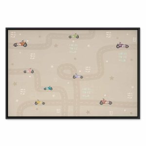Tableau - Race - Colorful Cars on a Road on a Beige Background with Inscriptions