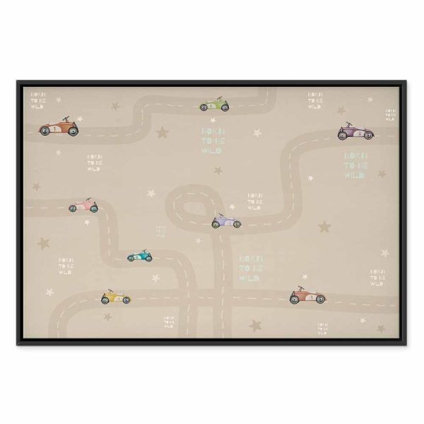 Tableau - Race - Colorful Cars on a Road on a Beige Background with Inscriptions