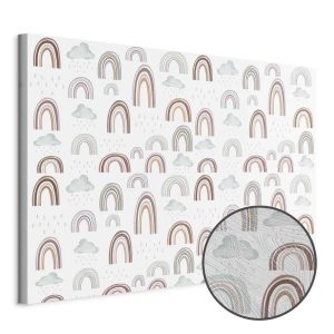 Tableau - Rainbows After the Storm - Rainbows of Various Sizes in Pastel Hues Among Rain Clouds in a Gray-Blue Shade