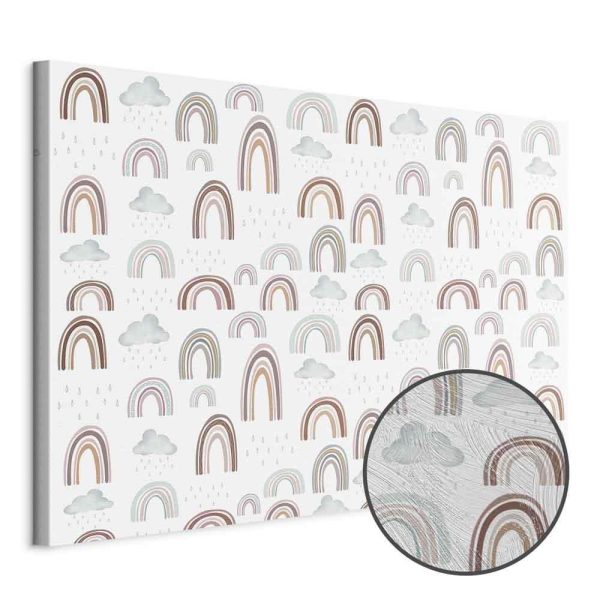 Tableau - Rainbows After the Storm - Rainbows of Various Sizes in Pastel Hues Among Rain Clouds in a Gray-Blue Shade