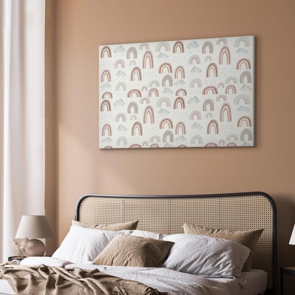 Tableau - Rainbows After the Storm - Rainbows of Various Sizes in Pastel Hues Among Rain Clouds in a Gray-Blue Shade