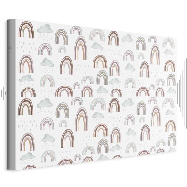 Tableau - Rainbows After the Storm - Rainbows of Various Sizes in Pastel Hues Among Rain Clouds in a Gray-Blue Shade