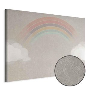 Tableau - Rainy June - Colorful Rainbow Emerging from Clouds on a Bright Background
