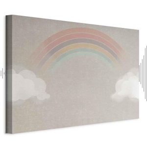 Tableau - Rainy June - Colorful Rainbow Emerging from Clouds on a Bright Background