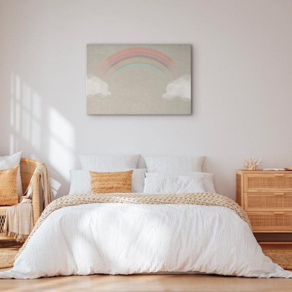Tableau - Rainy June - Colorful Rainbow Emerging from Clouds on a Bright Background