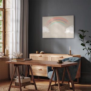 Tableau - Rainy June - Colorful Rainbow Emerging from Clouds on a Bright Background