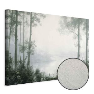 Tableau - Retro Landscape Grove Trees and Pond in Patinated Shades of Green