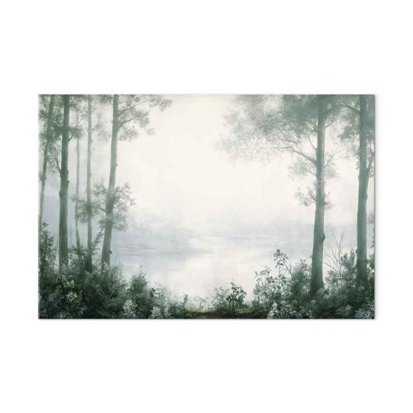 Tableau - Retro Landscape Grove Trees and Pond in Patinated Shades of Green