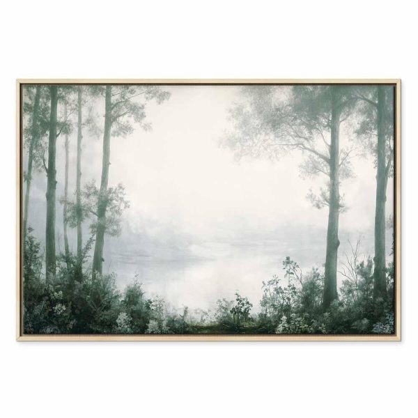 Tableau - Retro Landscape Grove Trees and Pond in Patinated Shades of Green