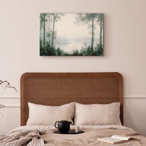 Tableau - Retro Landscape Grove Trees and Pond in Patinated Shades of Green