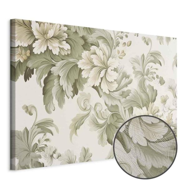 Tableau - Retro Vintage Flowers in Delicate Cream and Green Colors