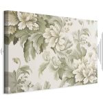 Tableau - Retro Vintage Flowers in Delicate Cream and Green Colors