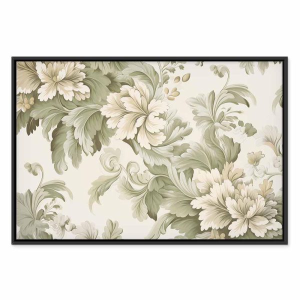 Tableau - Retro Vintage Flowers in Delicate Cream and Green Colors