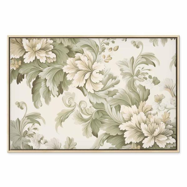 Tableau - Retro Vintage Flowers in Delicate Cream and Green Colors
