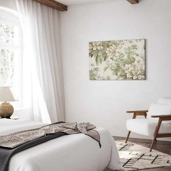 Tableau - Retro Vintage Flowers in Delicate Cream and Green Colors