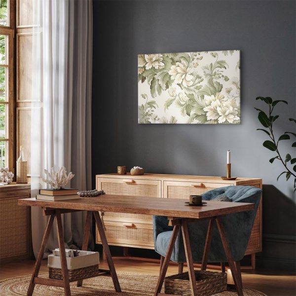 Tableau - Retro Vintage Flowers in Delicate Cream and Green Colors