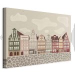 Tableau - Salt Square - Colorful Illustrated Townhouses Against a Cloudy Sky Background