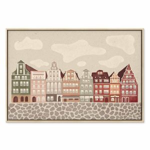 Tableau - Salt Square - Colorful Illustrated Townhouses Against a Cloudy Sky Background