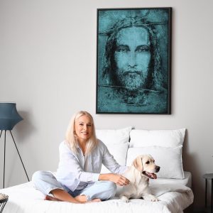 Tableau - Shroud of Turin in Turqoise (1 Part) Vertical