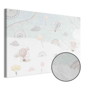 Tableau - Sky with Balloons - Balloons in Subdued Colors Flying in the Sky Among Clouds Rainbows and Stars