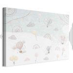 Tableau - Sky with Balloons - Balloons in Subdued Colors Flying in the Sky Among Clouds Rainbows and Stars