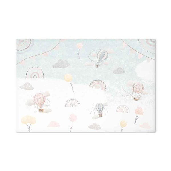 Tableau - Sky with Balloons - Balloons in Subdued Colors Flying in the Sky Among Clouds Rainbows and Stars