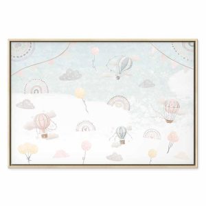 Tableau - Sky with Balloons - Balloons in Subdued Colors Flying in the Sky Among Clouds Rainbows and Stars