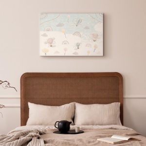 Tableau - Sky with Balloons - Balloons in Subdued Colors Flying in the Sky Among Clouds Rainbows and Stars