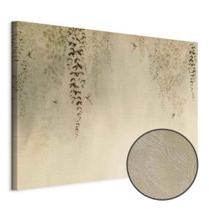 Tableau - Spring Orchard - Hummingbirds Among Tree Branches in Beige Shades