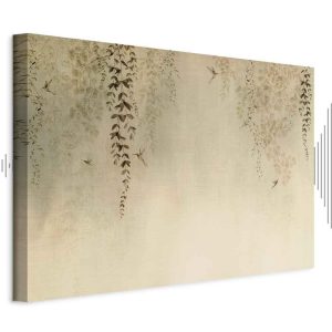 Tableau - Spring Orchard - Hummingbirds Among Tree Branches in Beige Shades