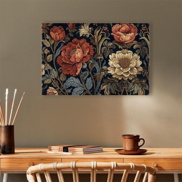Tableau - Tapestry Large Flowers Retro Floral Motif in Kilim Style