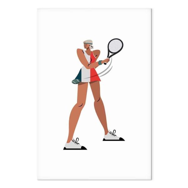 Tableau - Tennis Player With a Racket on a Light Background - Illustration