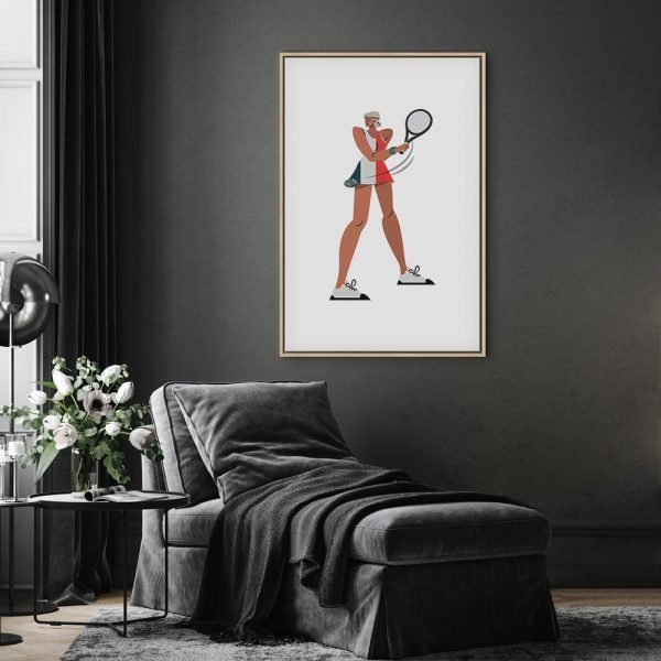 Tableau - Tennis Player With a Racket on a Light Background - Illustration
