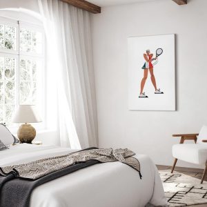 Tableau - Tennis Player With a Racket on a Light Background - Illustration