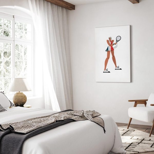 Tableau - Tennis Player With a Racket on a Light Background - Illustration