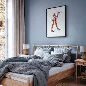 Tableau - Tennis Player With a Racket on a Light Background - Illustration