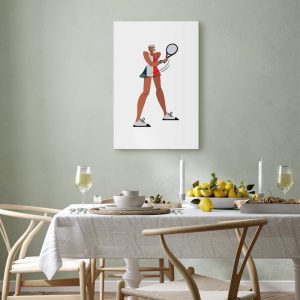 Tableau - Tennis Player With a Racket on a Light Background - Illustration
