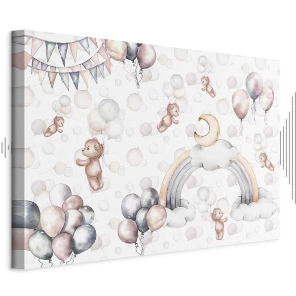 Tableau - Toy Bears with Balloons - Flying Plush Bears Among Balloons Clouds and Rainbows in Subtle Pastel Hues Tableau - Toy Bears with Balloons - Flying Plush Bears Among Balloons Clouds and Rainbows in Subtle Pastel Hues
